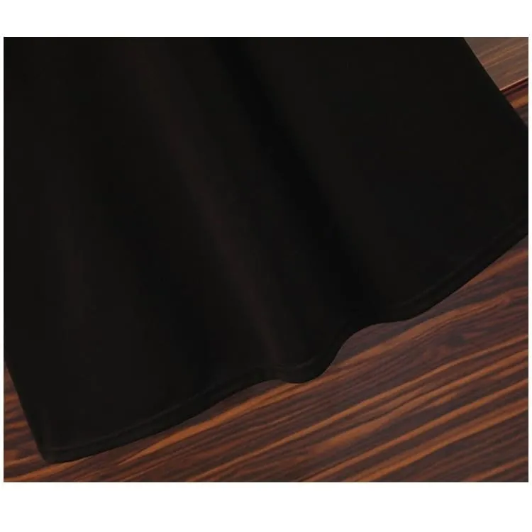 L-5XL Plus Size Vintage Long Sleeve Tweed Black Dress