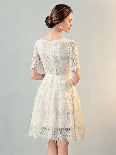 Lace Bowknot Lace Sashes Short Sleeves Homecoming Dress