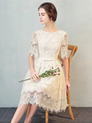 Lace Bowknot Lace Sashes Short Sleeves Homecoming Dress