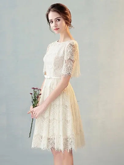 Lace Bowknot Lace Sashes Short Sleeves Homecoming Dress