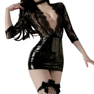 Lace leather uniform KF81963