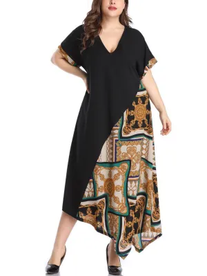 Large Size Women's Color Mosaic Print Dress