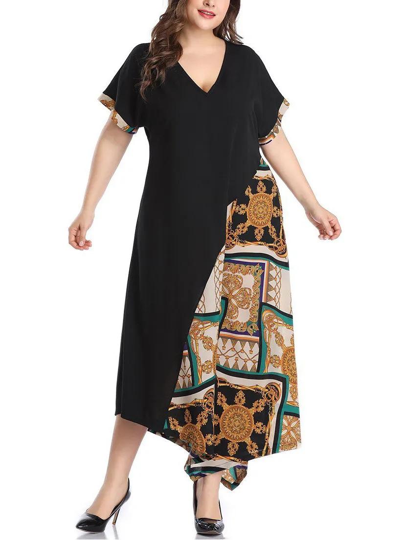 Large Size Women's Color Mosaic Print Dress