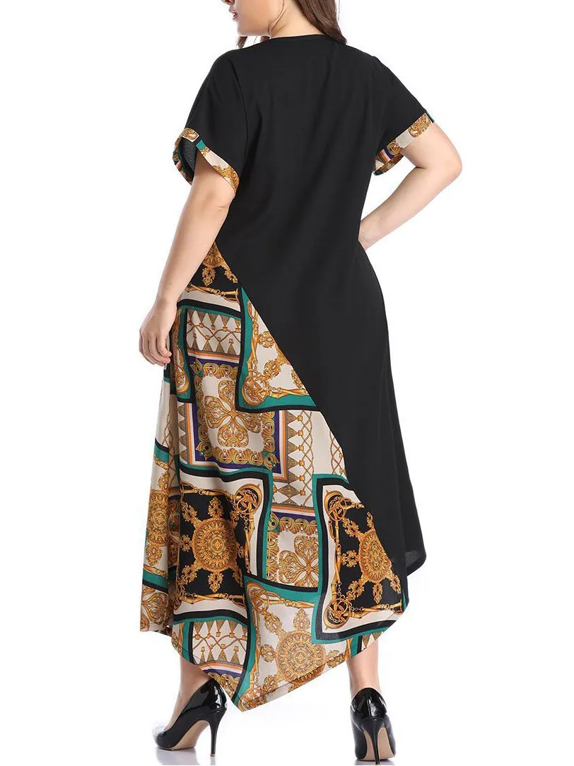 Large Size Women's Color Mosaic Print Dress