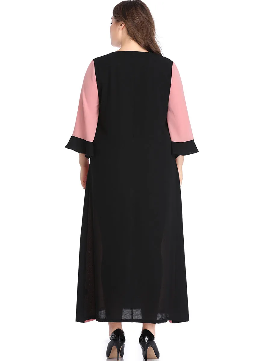 Large Size Women's Geometric Mosaic Color Matching Color Dress