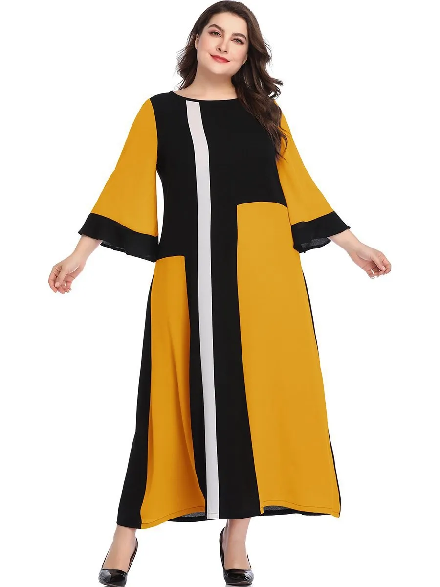 Large Size Women's Geometric Mosaic Color Matching Color Dress