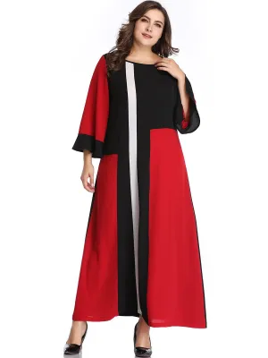 Large Size Women's Geometric Mosaic Color Matching Color Dress