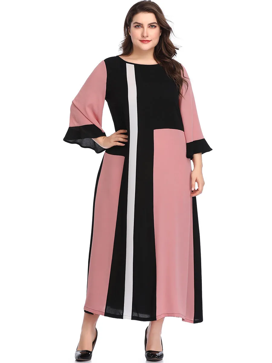 Large Size Women's Geometric Mosaic Color Matching Color Dress