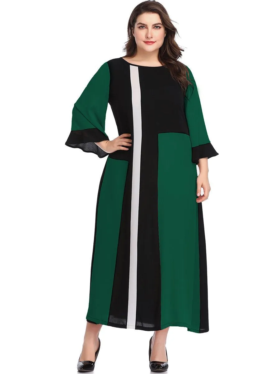 Large Size Women's Geometric Mosaic Color Matching Color Dress
