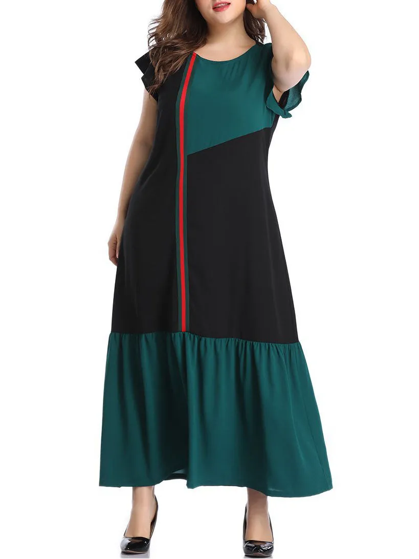 Large Size Women's Stitching Contrast Color Dress