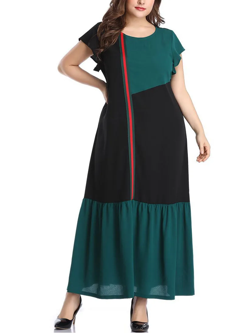 Large Size Women's Stitching Contrast Color Dress