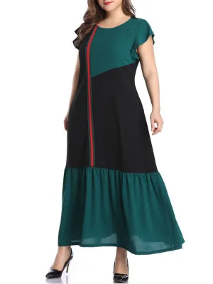 Large Size Women's Stitching Contrast Color Dress