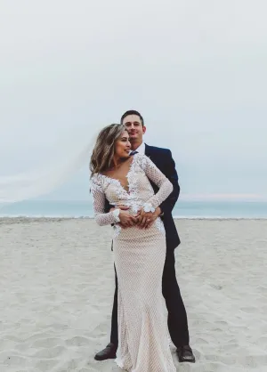 Leaf Lace Fully Beaded Sheath Wedding Dress | Yomali