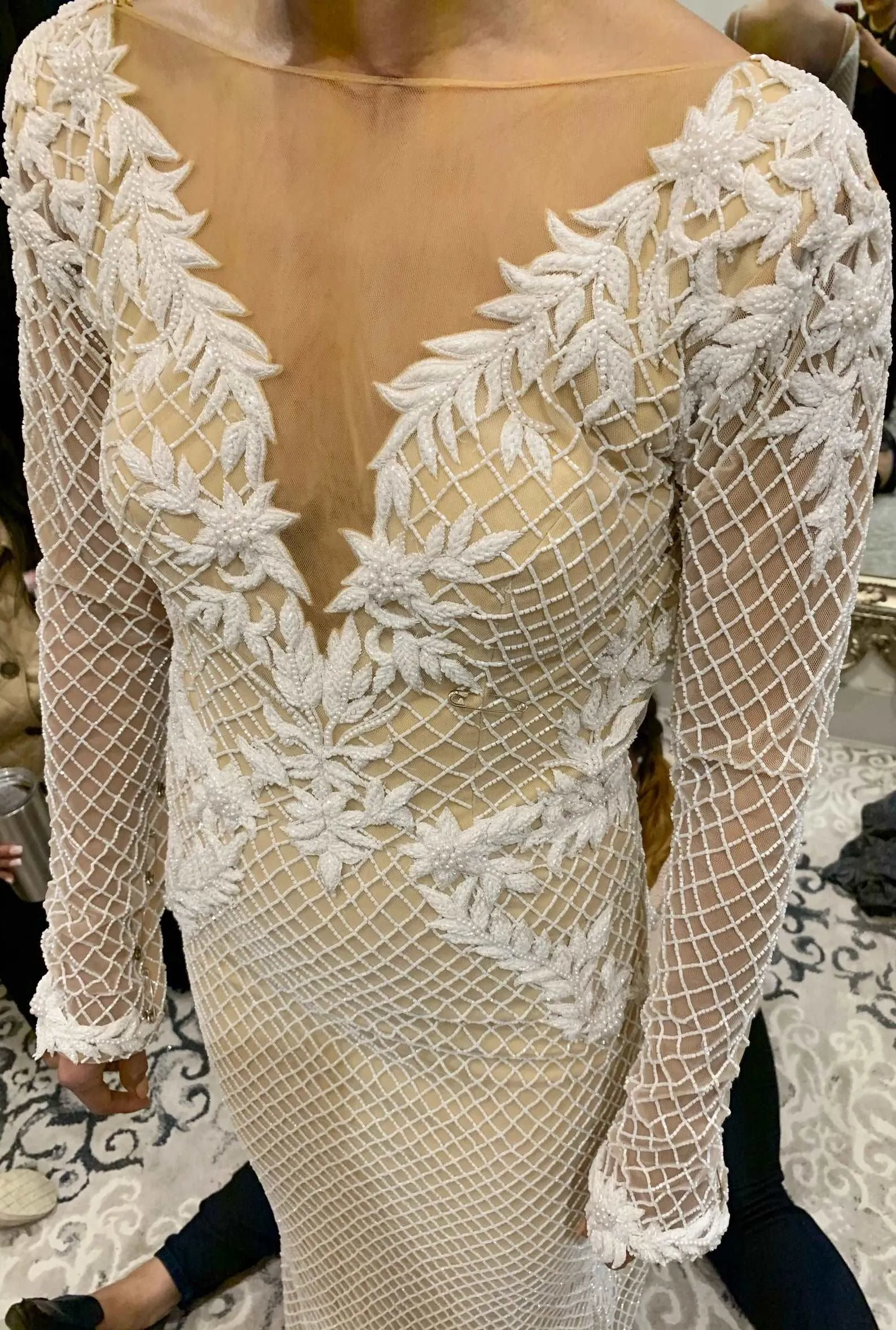 Leaf Lace Fully Beaded Sheath Wedding Dress | Yomali