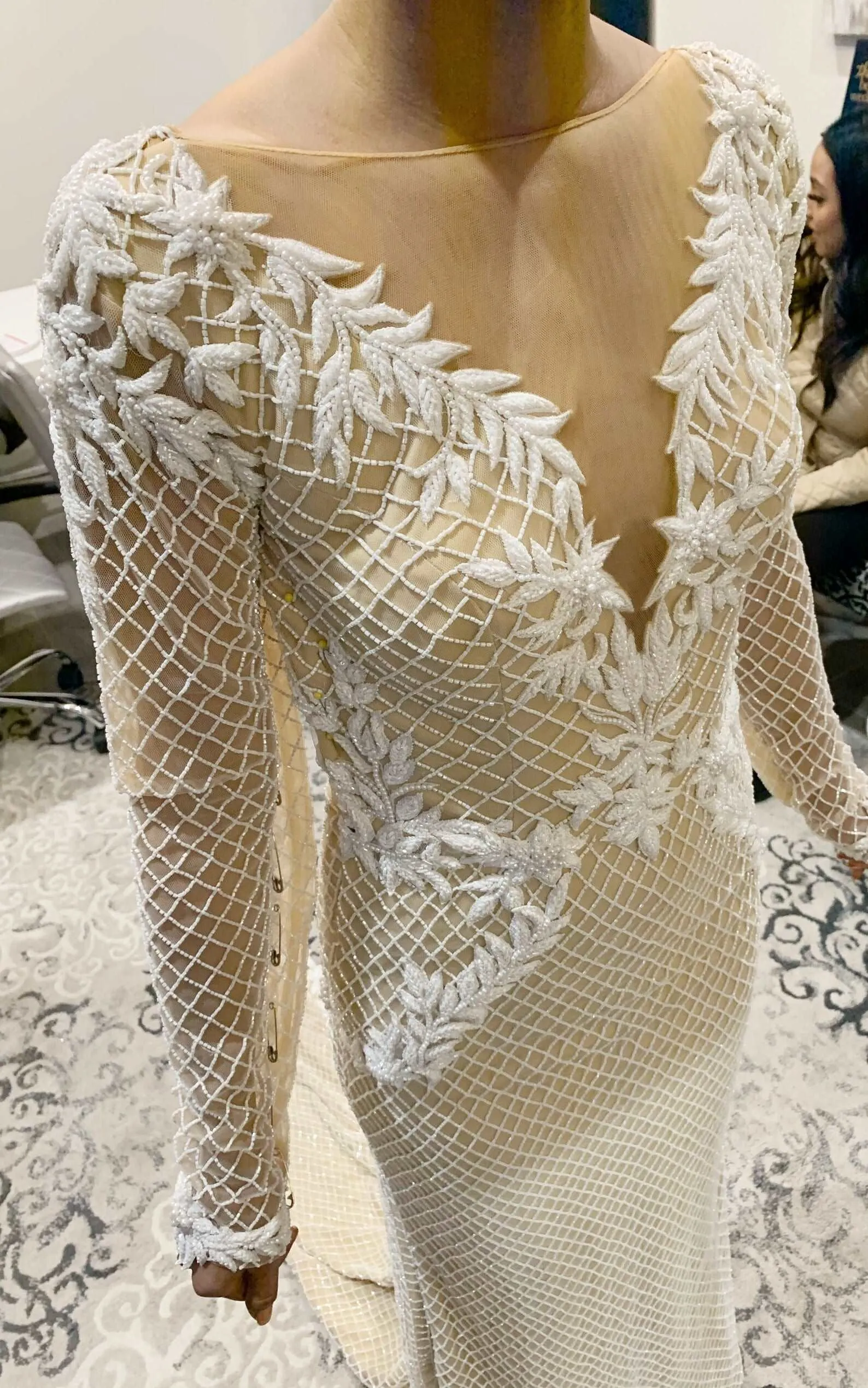 Leaf Lace Fully Beaded Sheath Wedding Dress | Yomali