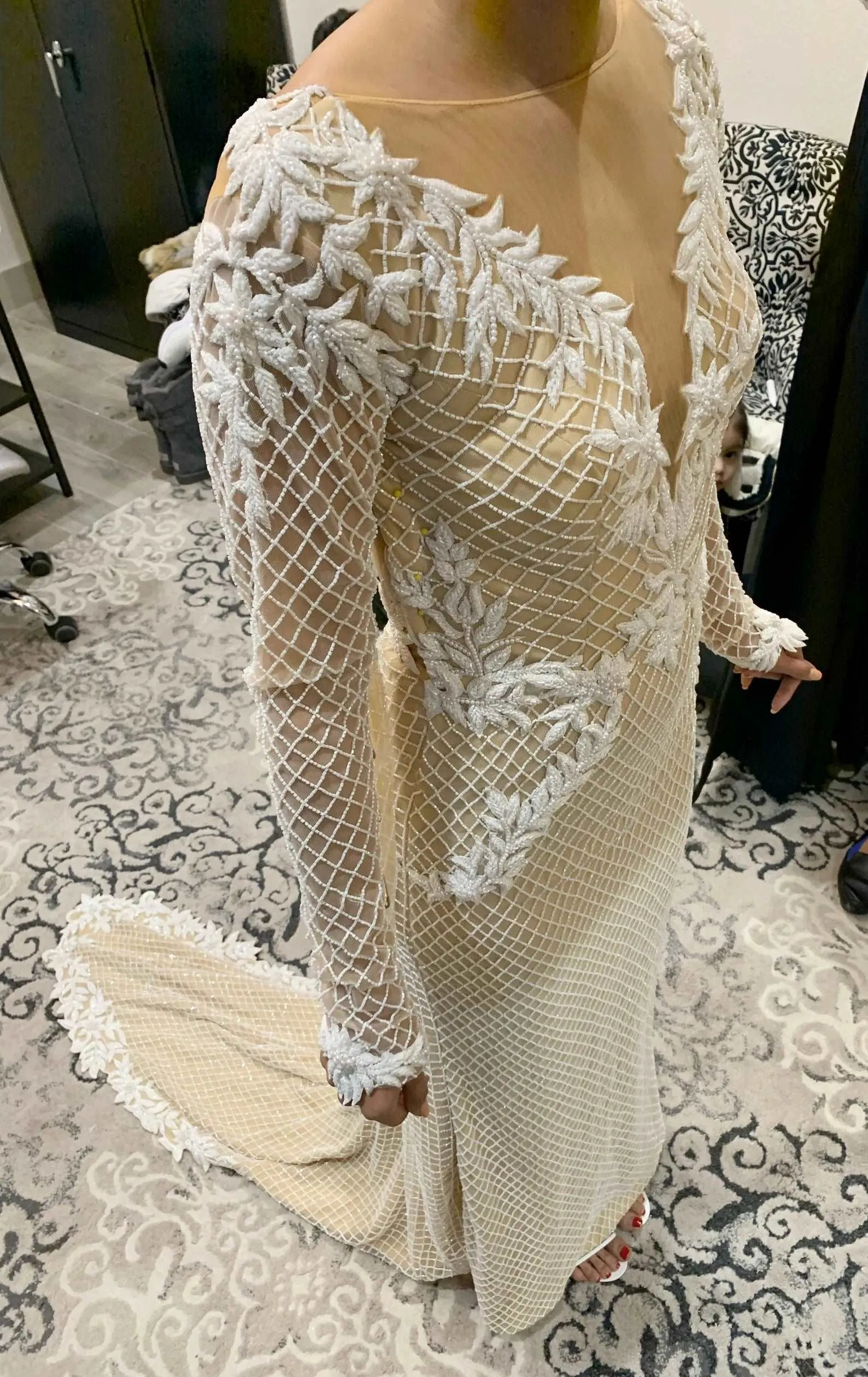 Leaf Lace Fully Beaded Sheath Wedding Dress | Yomali