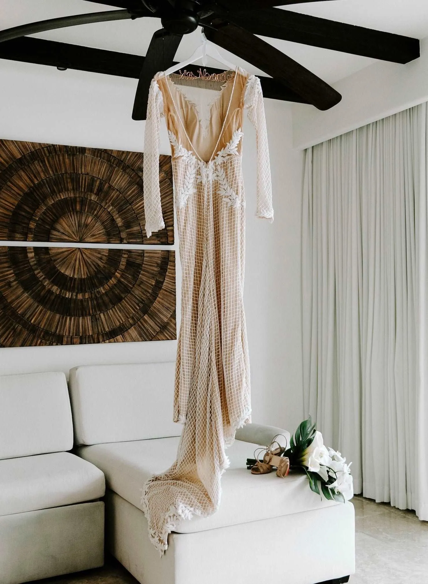 Leaf Lace Fully Beaded Sheath Wedding Dress | Yomali