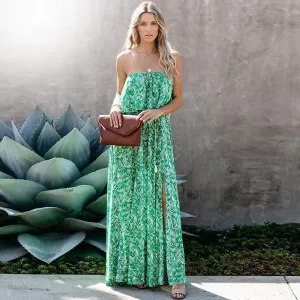 Leaf Print Maxi Summer Dress