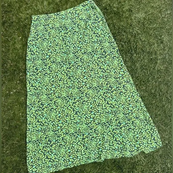 Leith Neon Leopard Print High Waist Button Front Flowy Slitted Midi Skirt Size S