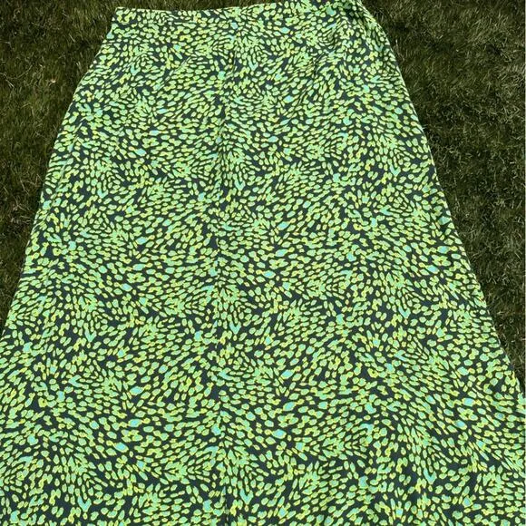 Leith Neon Leopard Print High Waist Button Front Flowy Slitted Midi Skirt Size S