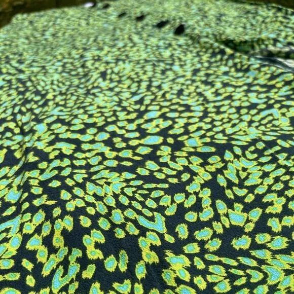 Leith Neon Leopard Print High Waist Button Front Flowy Slitted Midi Skirt Size S