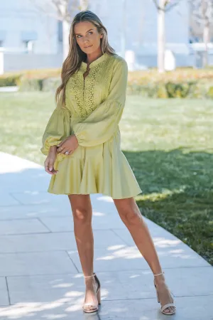 Lemon Drop Linen Billowy Fit Mini Flowy Skirt Dress