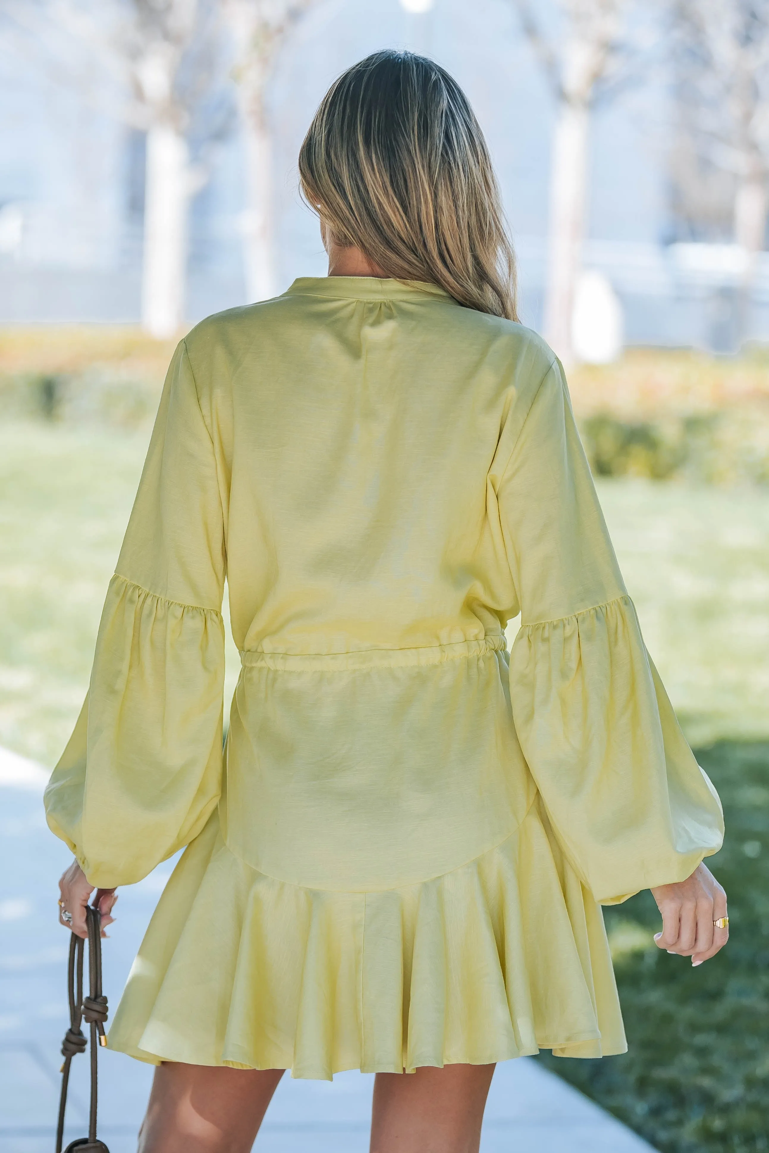 Lemon Drop Linen Billowy Fit Mini Flowy Skirt Dress