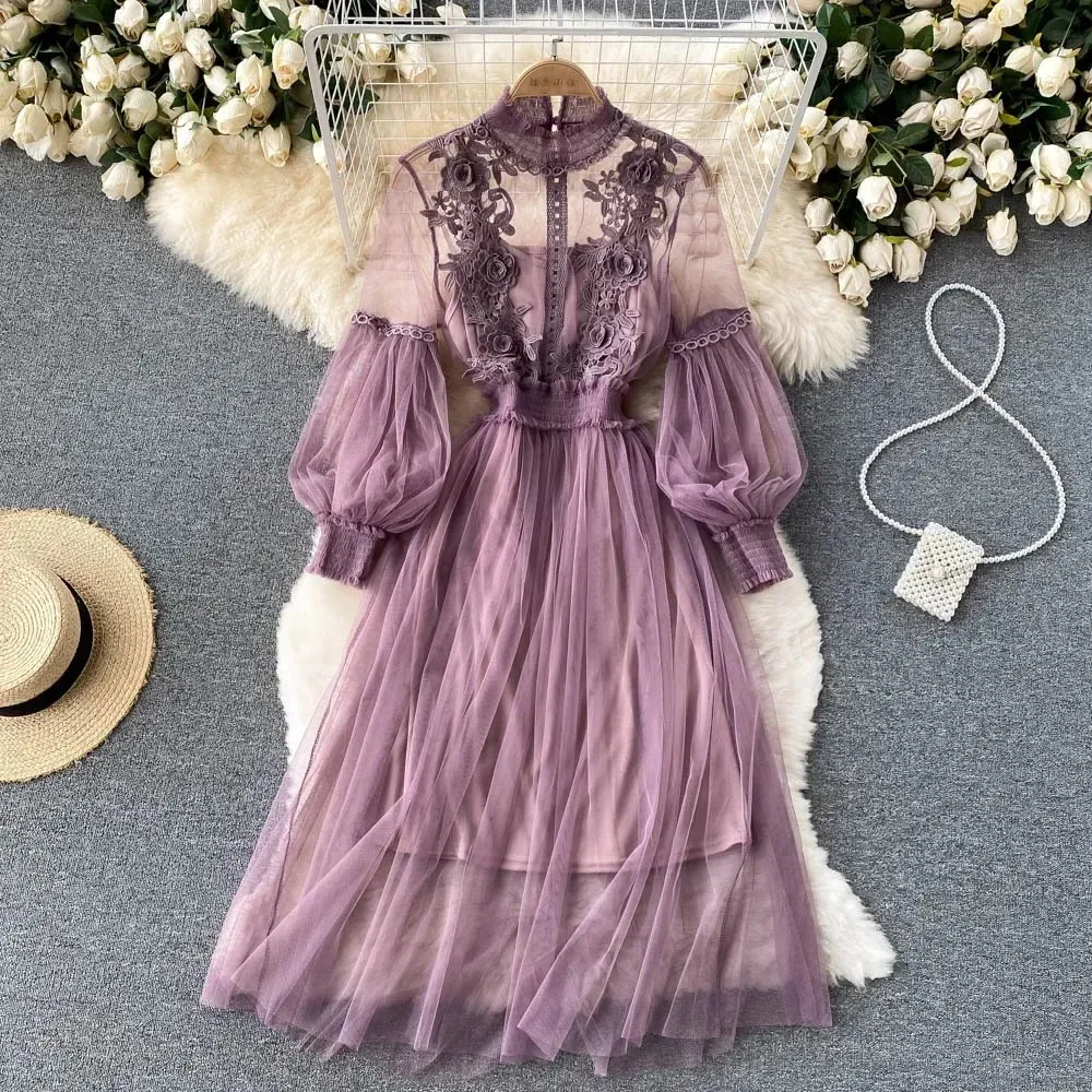 Leticia - Elegant Floral Pattern Fashionable Dress with Lantern Sleeves