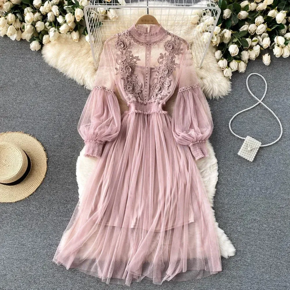 Leticia - Elegant Floral Pattern Fashionable Dress with Lantern Sleeves