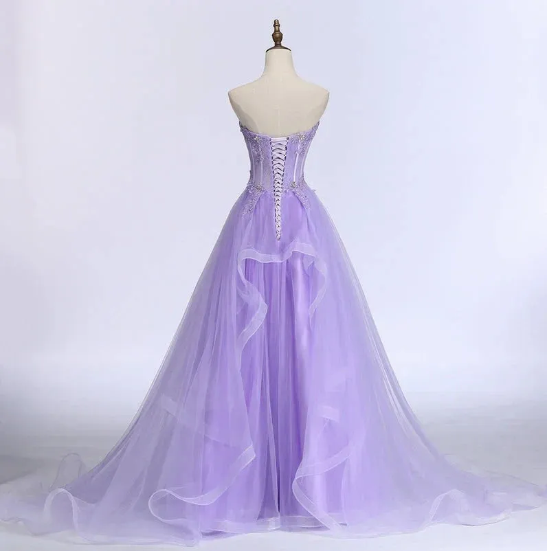 Light Purple Tulle Sweetheart Long Party Dress A-line Tulle Formal Dress prom dresses shops