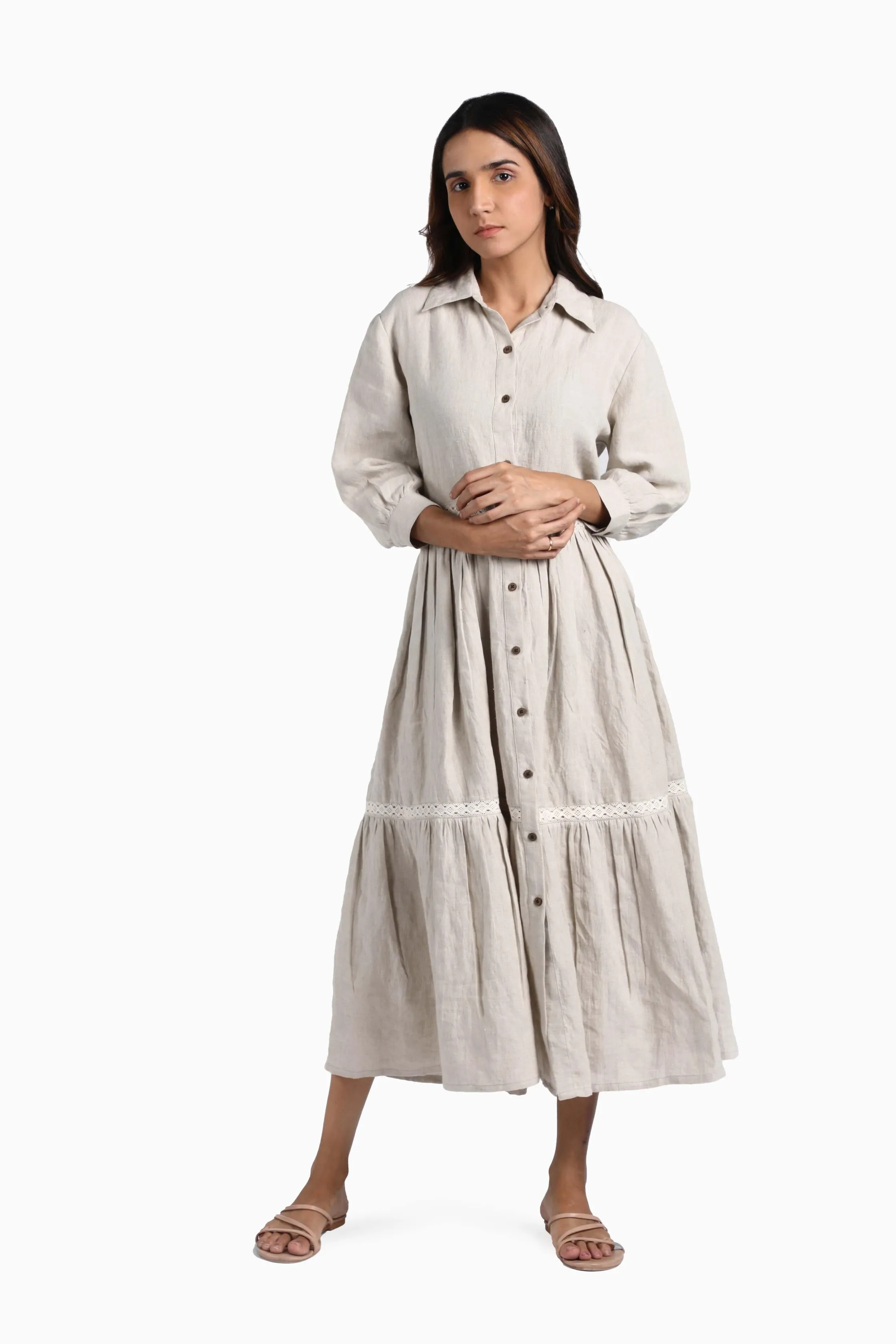 Linen Ariel Maxi Dress-Pacific Blue