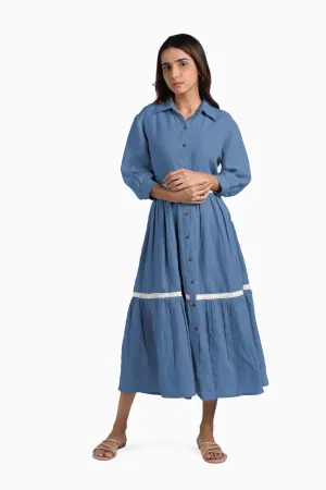 Linen Ariel Maxi Dress-Pacific Blue