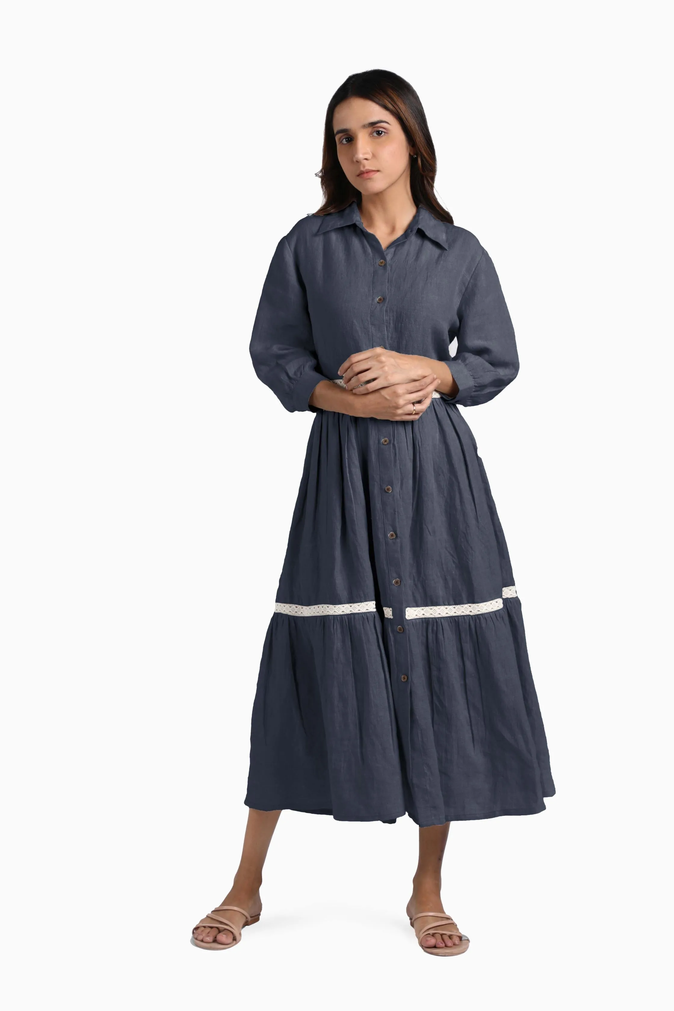 Linen Ariel Maxi Dress-Pacific Blue