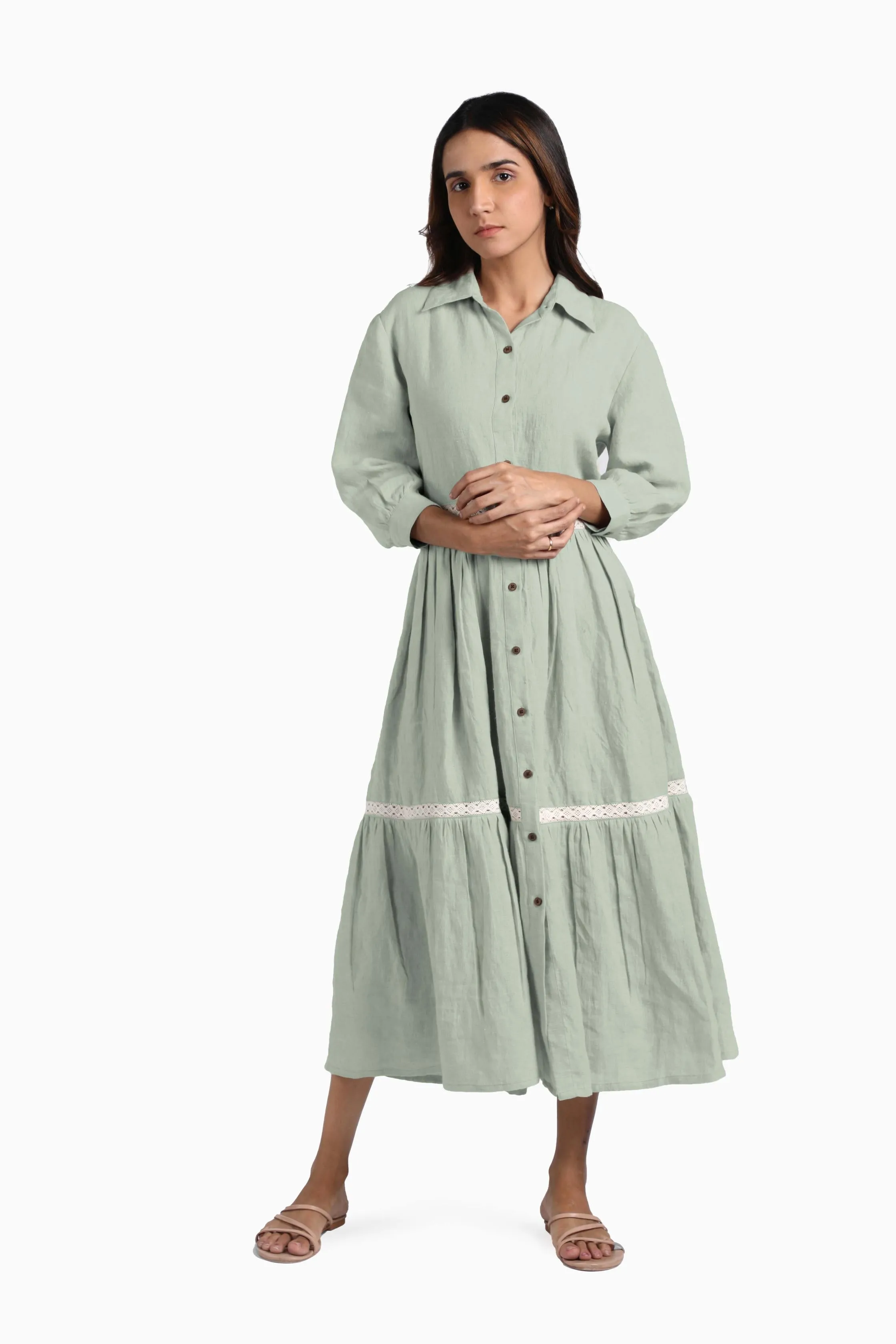 Linen Ariel Maxi Dress-Pacific Blue