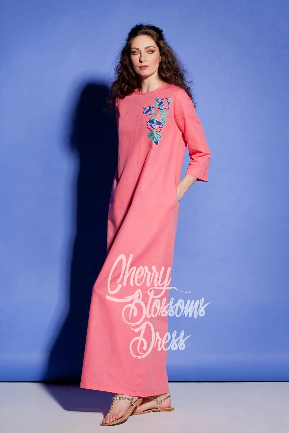 Linen Maxi Dress, Embroidered Dress, Linen Clothing, Plus Size Linen, Kaftan Dress, Linen Long Dress, Loose Dress, Boho Clothing, Pocket