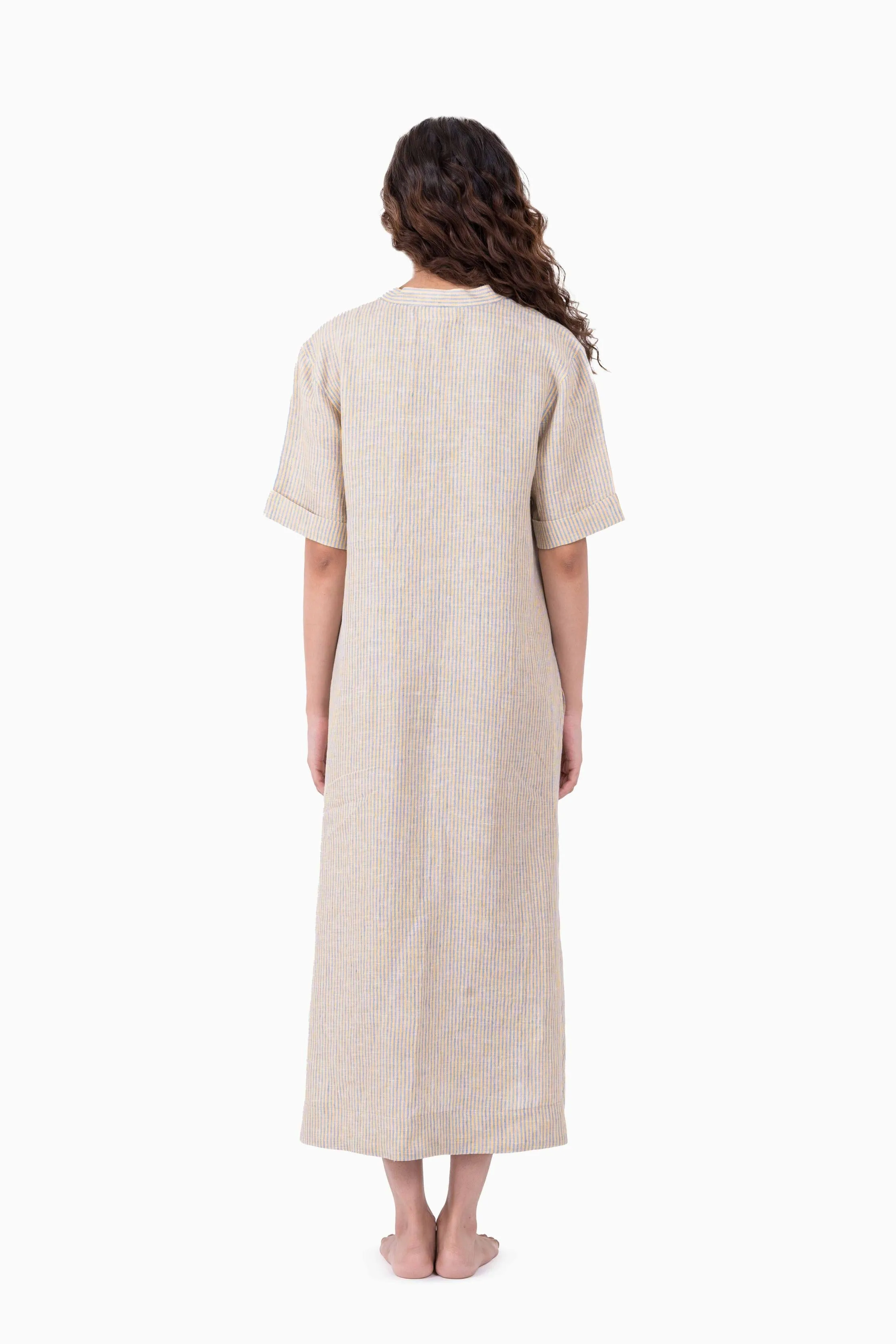 Linen Rosette Dress-Swirly Red