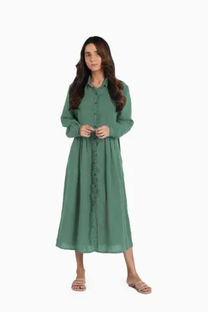 Linen Skylah Maxi Dress-Midnight Green