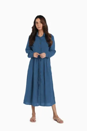 Linen Skylah Maxi Dress-Pacific Blue