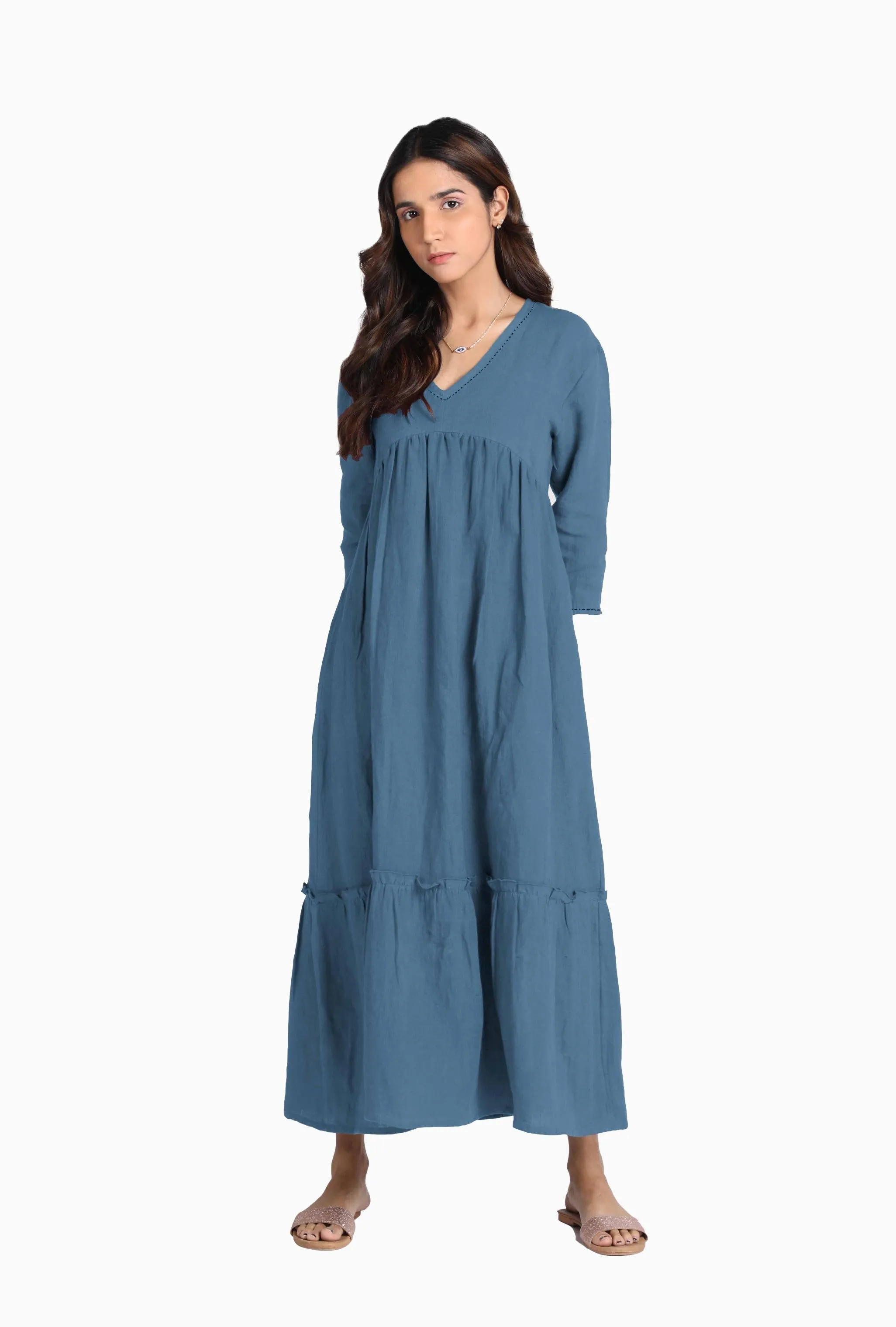 Linen Twilight Maxi Dress-Midnight Green