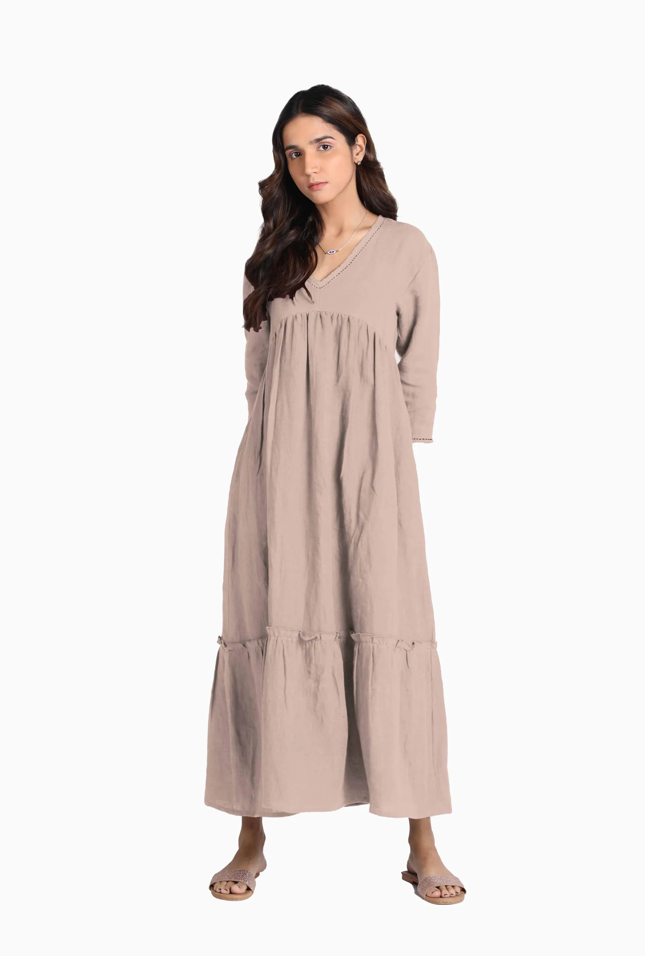 Linen Twilight Maxi Dress-Midnight Green