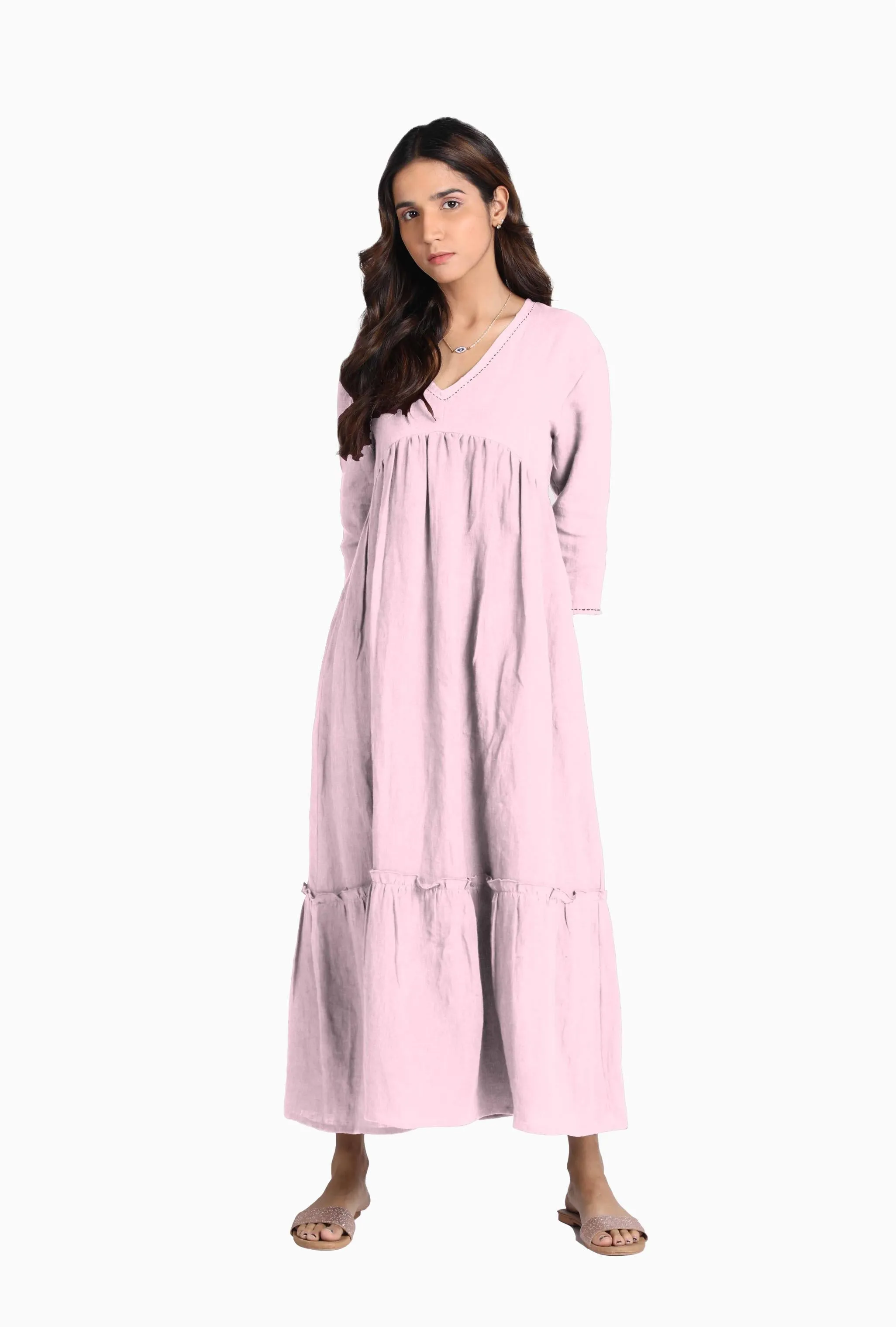 Linen Twilight Maxi Dress-Midnight Green