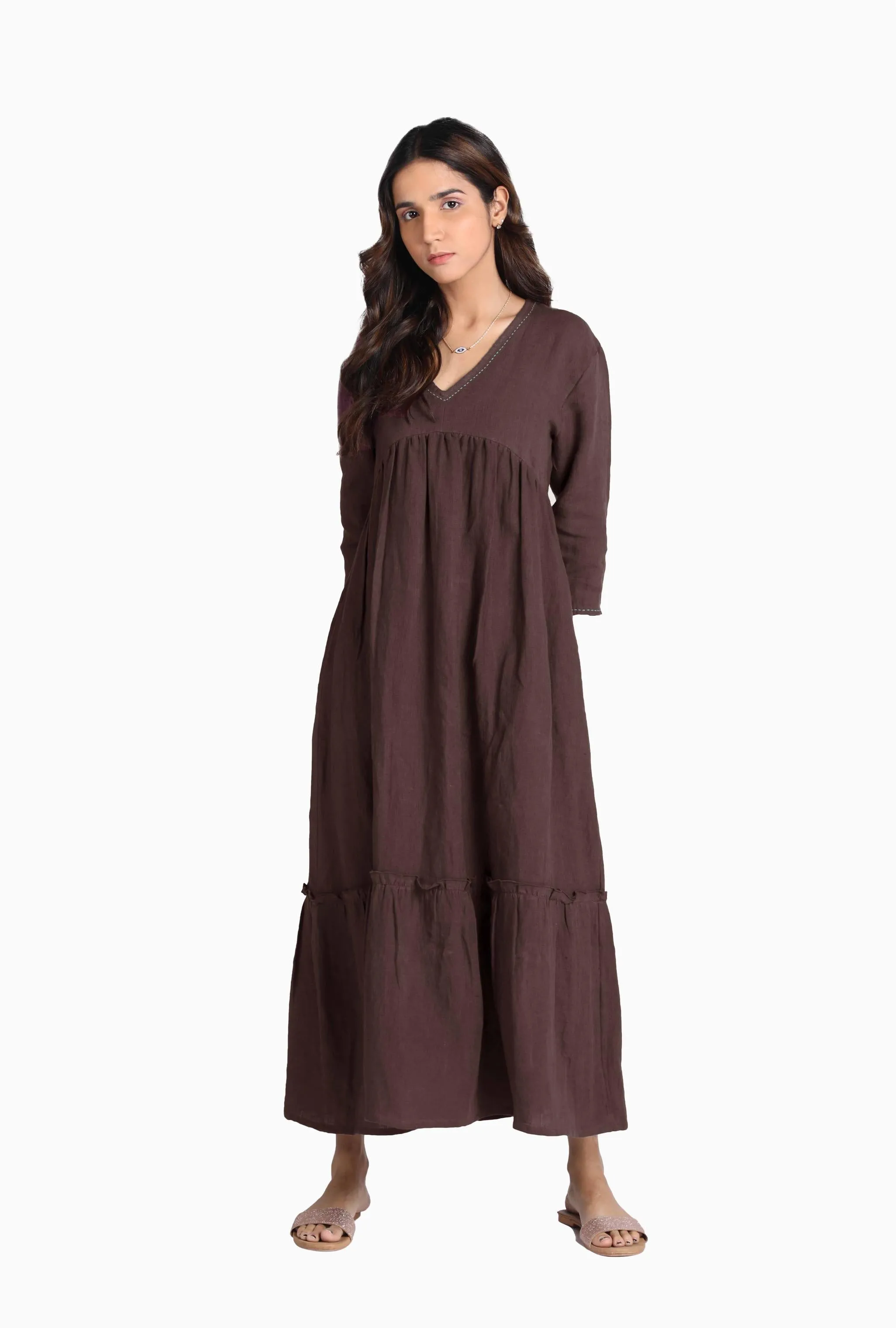 Linen Twilight Maxi Dress-Midnight Green