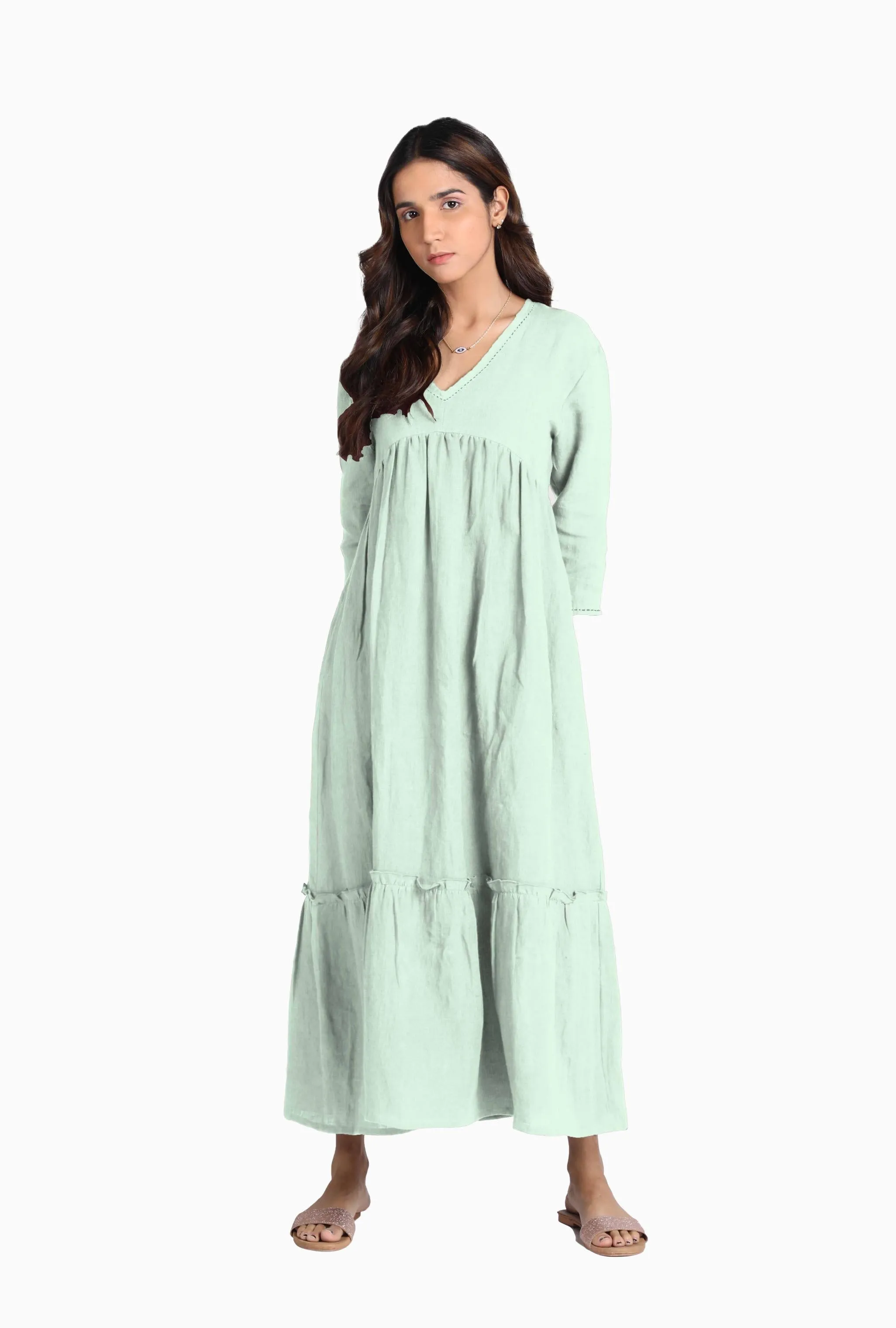 Linen Twilight Maxi Dress-Midnight Green