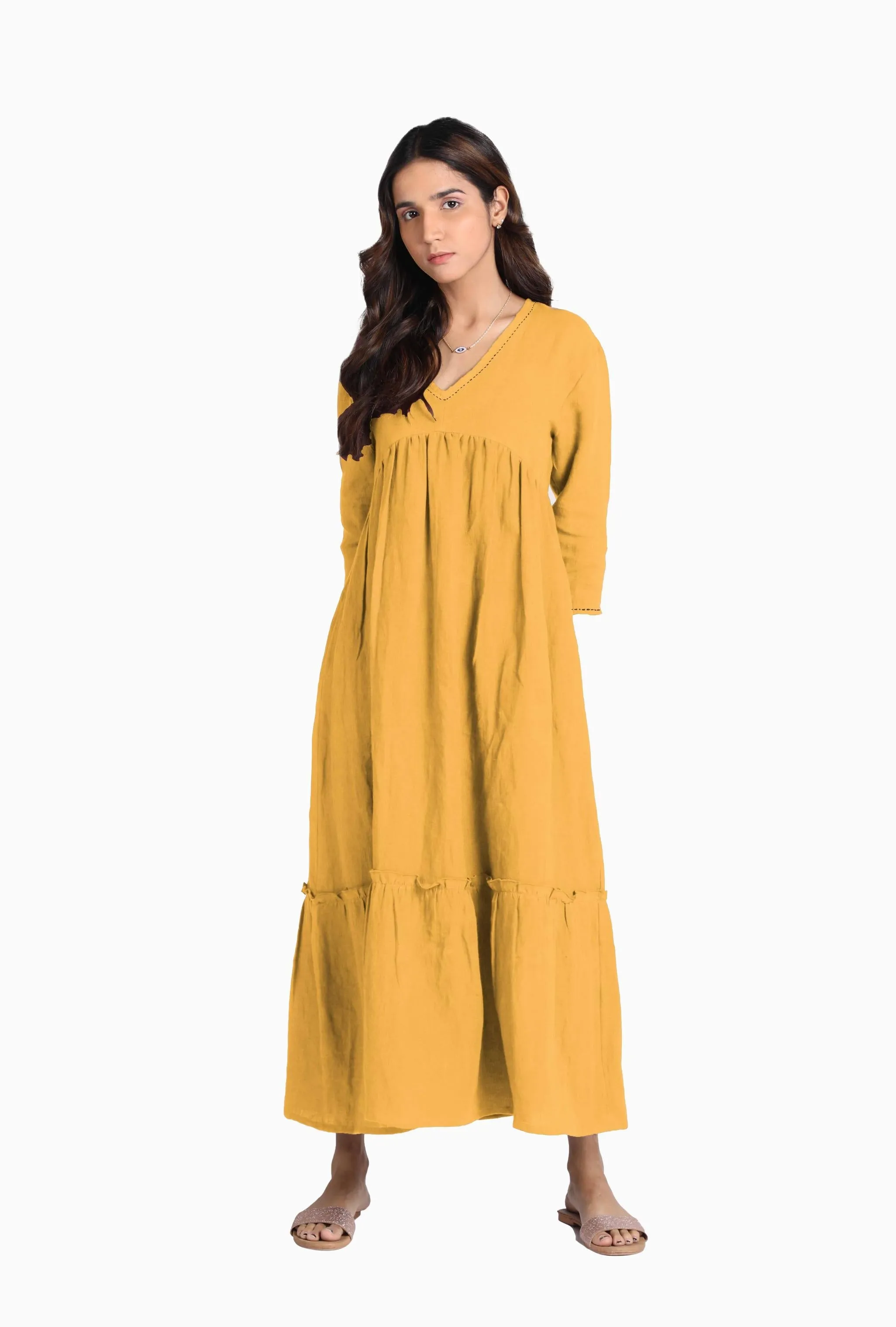 Linen Twilight Maxi Dress-Midnight Green