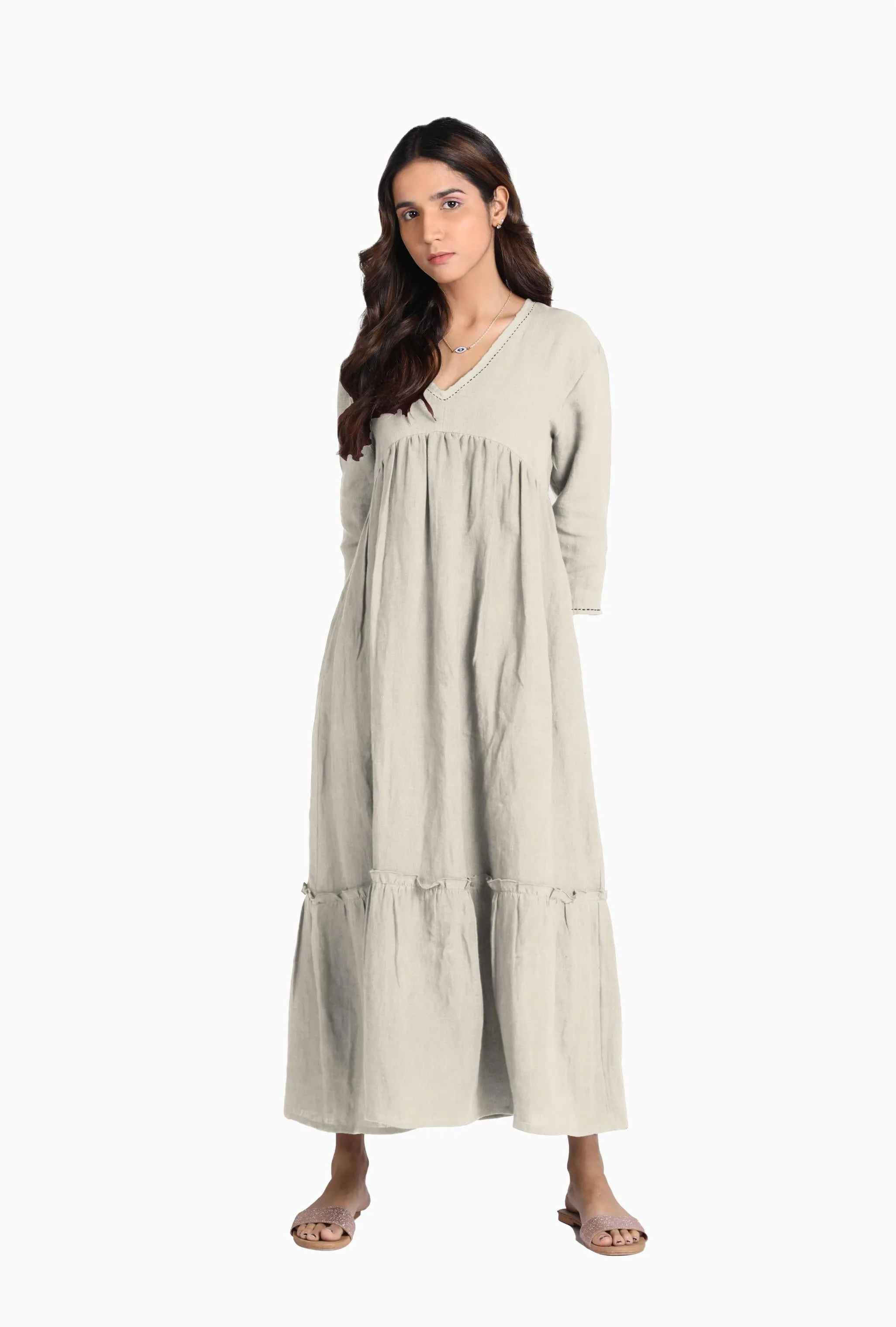 Linen Twilight Maxi Dress-Midnight Green