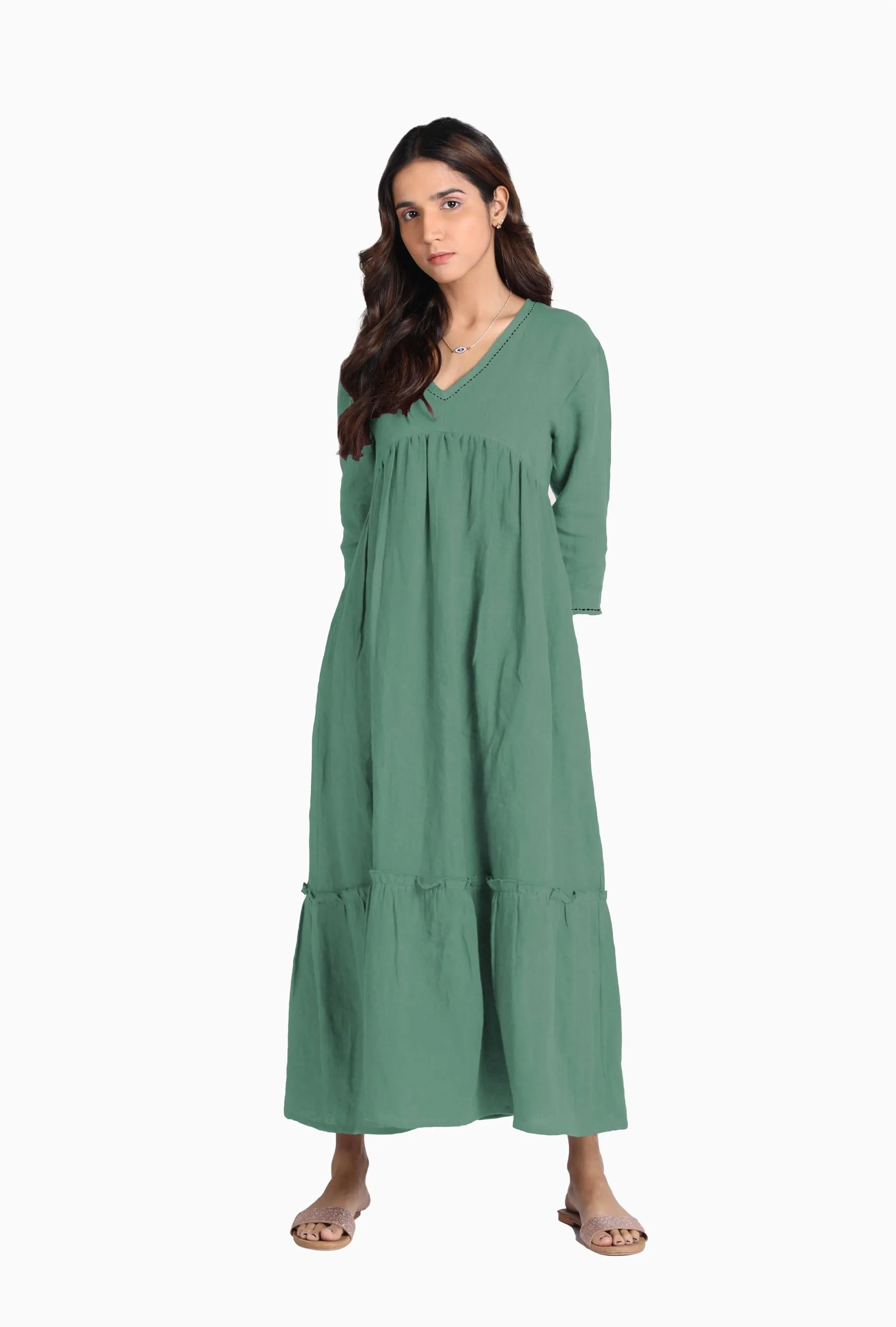 Linen Twilight Maxi Dress-Midnight Green