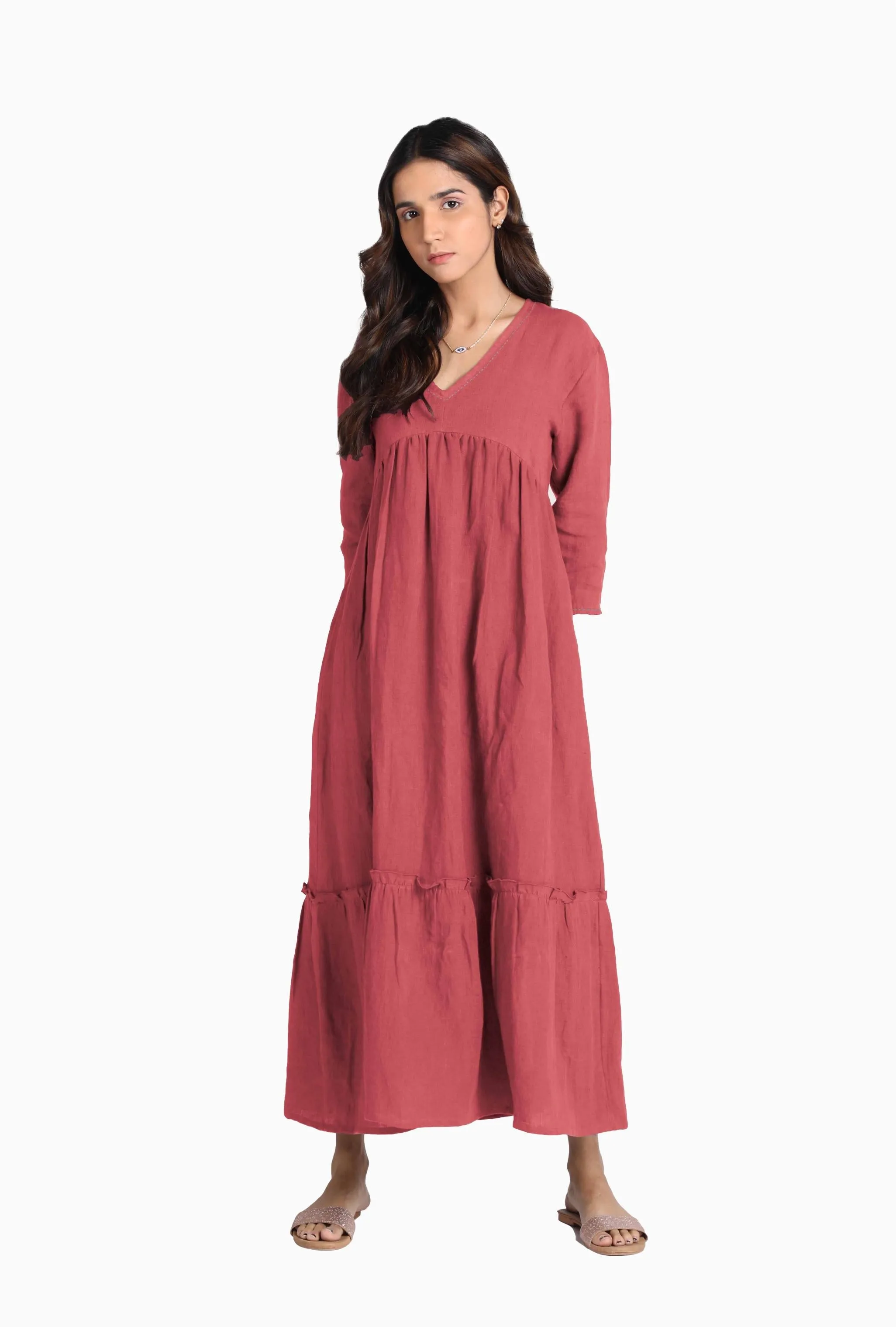 Linen Twilight Maxi Dress-Midnight Green
