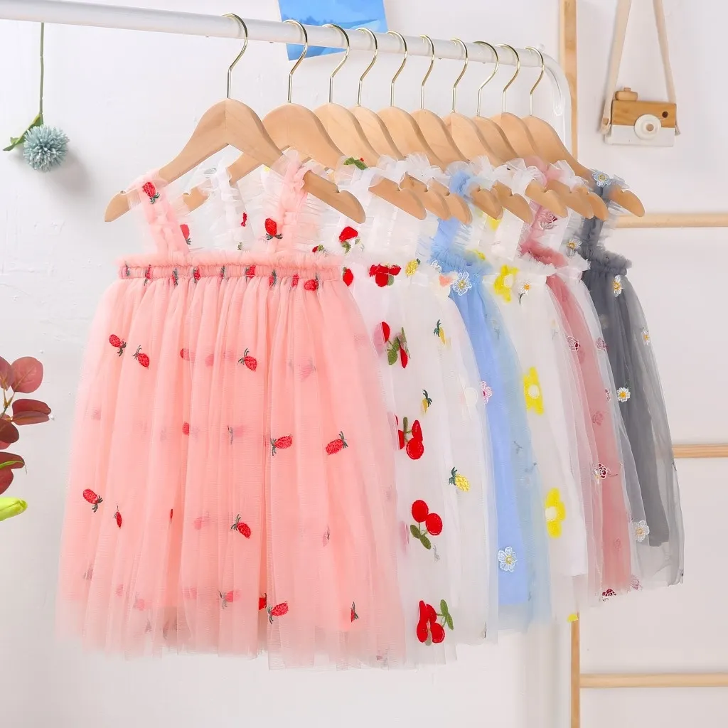 Little Girl flowy chiffon lined Daisy embroidered tutu dress in Mint - kids clothing