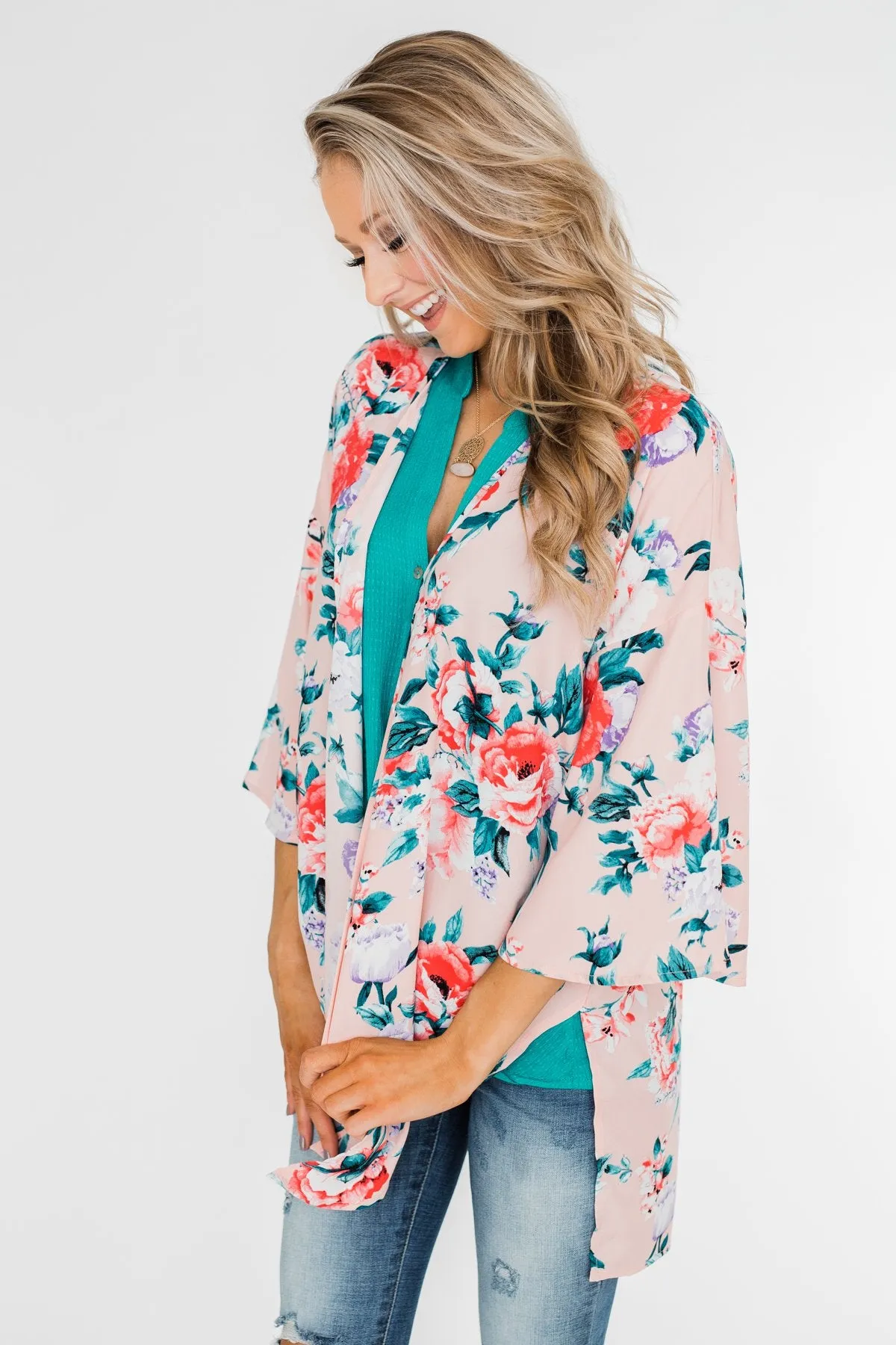 Living in Love Floral Kimono- Pink