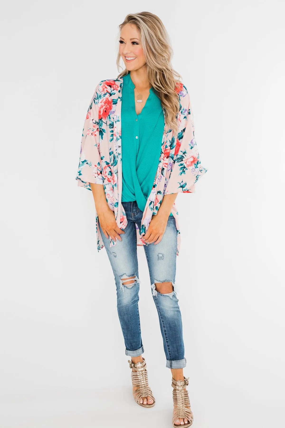 Living in Love Floral Kimono- Pink
